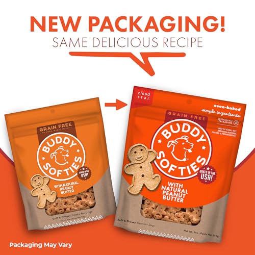 Buddy Biscuit Softies 5 oz. Pouch, Grain-Free Soft & Chewy, Natural Peanut Butter Flavor Dog Treats, Oven Baked in the USA