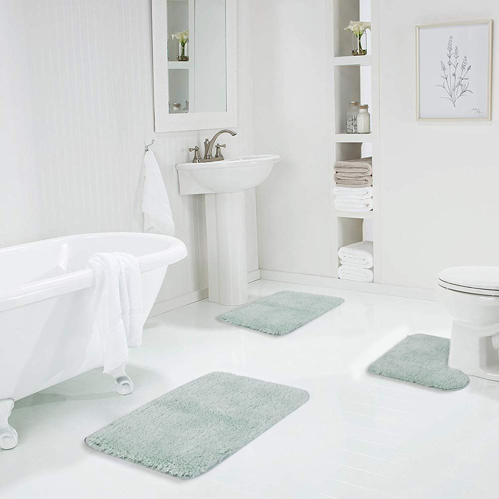 Shaggy 2 Piece Bath Rug Sets (Taupe Grey) 20 x 24 U Shape Contour Rug &amp; 20 x 32 Bathroom Rug Machine Wash/Dry Bath Mats for Bathroom Plush Absorbent Bathroom Rugs and Mats Set Non Slip