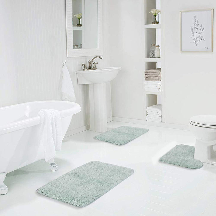 Shaggy 2 Piece Bath Rug Sets (Taupe Grey) 20 x 24 U Shape Contour Rug &amp; 20 x 32 Bathroom Rug Machine Wash/Dry Bath Mats for Bathroom Plush Absorbent Bathroom Rugs and Mats Set Non Slip