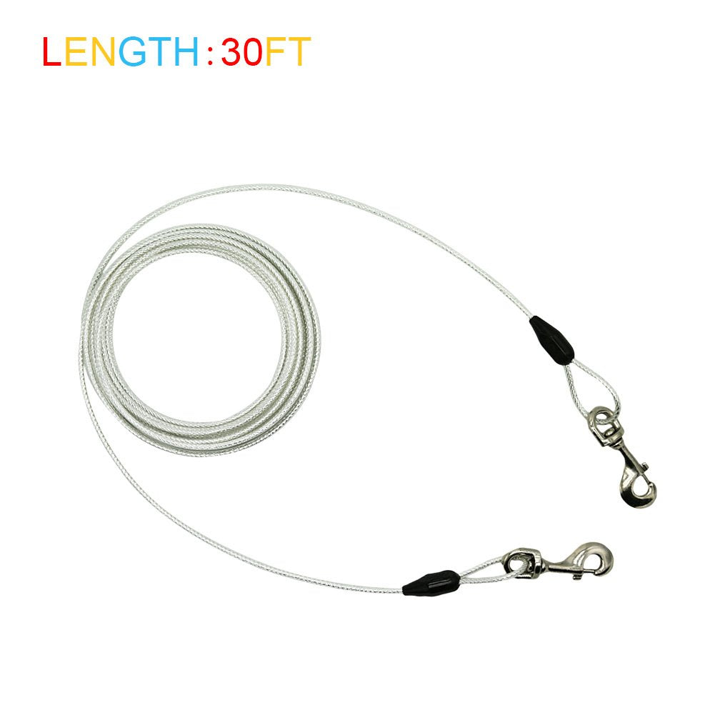 30ft Reflective Tie-Out Cable for Heavy Dogs Up to 125 Pounds