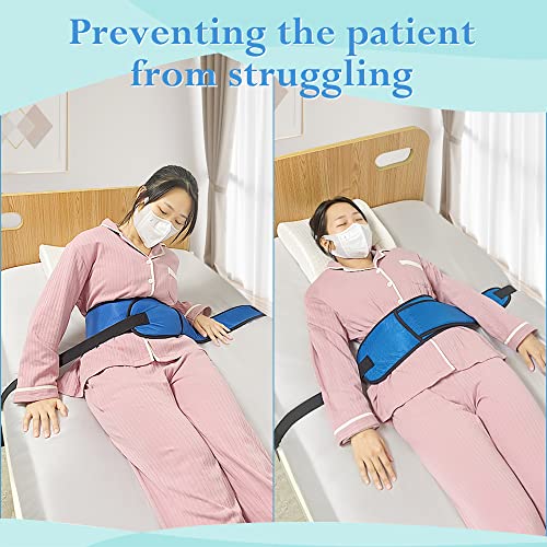 Medical Restraints for Bed Elderly Fall Prevention Devices Hospital Bed Restraints Dementia Patient Waist Control Belt Beds Guard Safety Belt for Seniors Beds Assistance Adjustable Roll Straps (Blue)