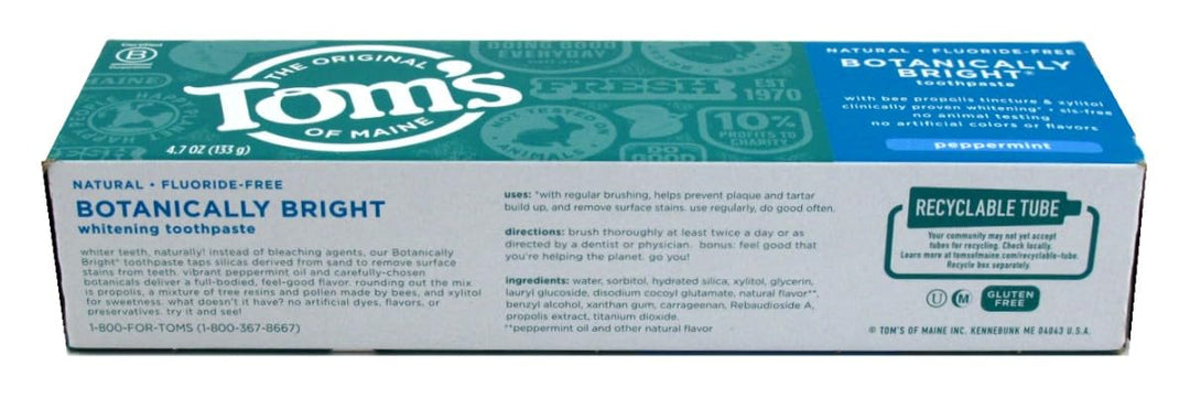 Toms of Maine Botanically Bright SLS Free with Peppermint Toothpaste, 4.7 Ounce -- 6 per case.