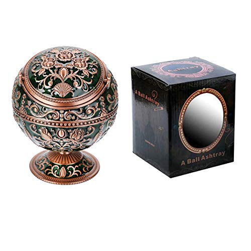 Windproof Ashtray with Lid for Cigarettes Metal Portable Cigar Ashtray Odor Eliminator for Indoor outdoor Hand Stamped Rose Pattern with Sparkle Fancy Gift for Men Women (Jasper -Red Copper)