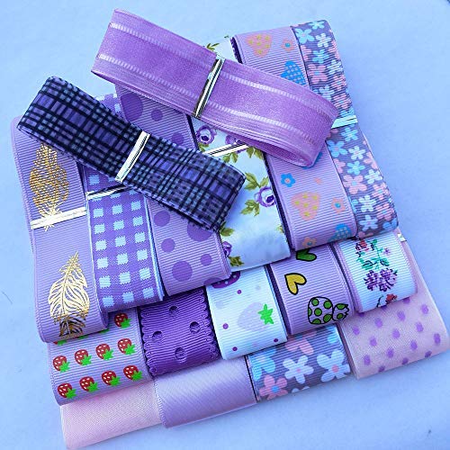 17yards Assorted Purple Satin Organza Grosgrain Ribbon Craft DIY Packing Hair Bow Accessory (Purple)