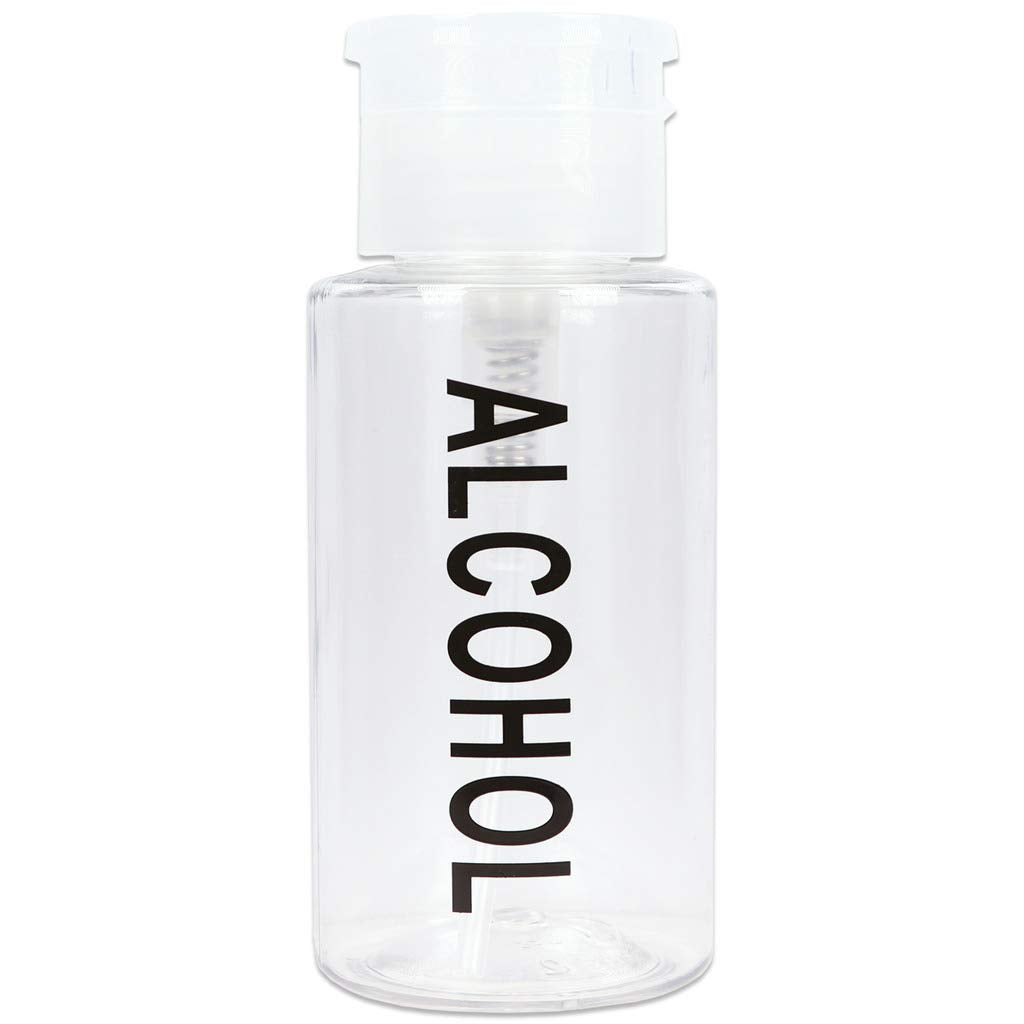 Beauticom Push Down Alcohol Dispenser- Clear Bottle- Labeled - 6 Oz Bottle