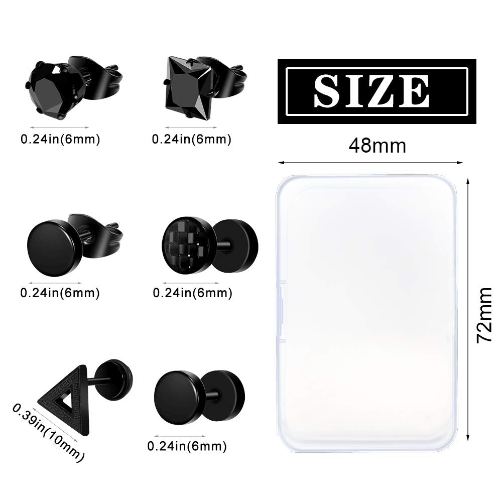 ONESING 12 Pairs Earrings for Men Black Stud Earrings M