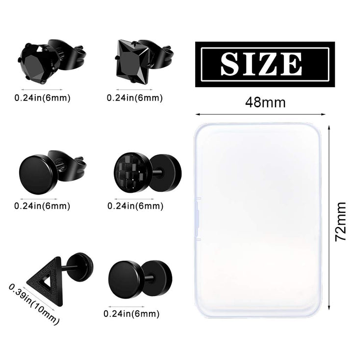 ONESING 12 Pairs Earrings for Men Black Stud Earrings M