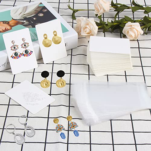 100pcs Earring Display Card,White Necklace Display Card Holder with Seal Bags and Earring Stud Backs for Jewelry Making Packaging