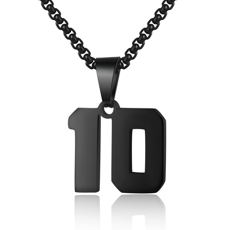 Number Necklace for Boy Black Athletes Number Stainless Steel Chain 00-99 Number Charm Pendant Personalized Sports Jewelry for Men Basketball Baseball Football(10) Over 18 years old
