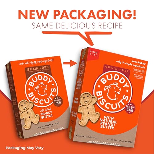 Buddy Biscuits 14 oz Box of Grain-Free Crunchy Dog Treats Made with Natural Peanut Butter