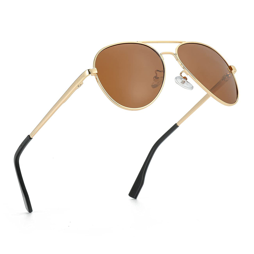 Kids Small Polarized Aviator Sunglasses for Girls and Boys Age 4-16 (Gold/Brown)