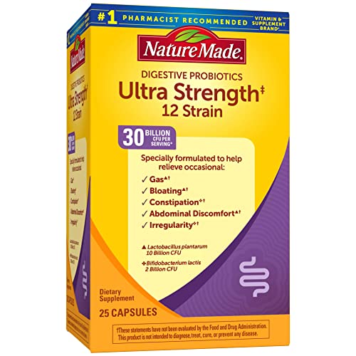 Ultra Strength 12 Strain Digestive Probiotics, Probiotics for Women and Men, 25 Probiotic Capsules, 25 Day Supply