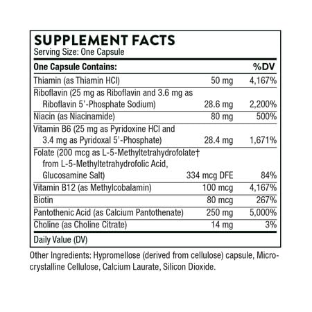 Stress B-Complex - Vitamins B2, B6, B12, and Folate in Highly-Absorbable and Active Forms - Extra Vitamin B5 for Adrenal Support, Stress Management and Immune Function* - 60 Capsules