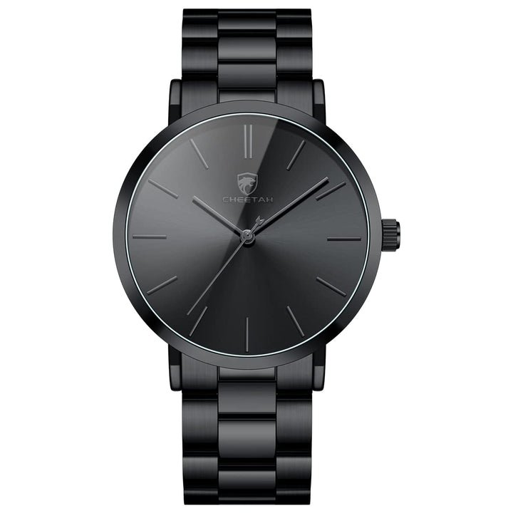 Men&#39;s Watches Slim Minimalist Runway Black Stainless Steel Quartz Analog Watch with Grey Hands