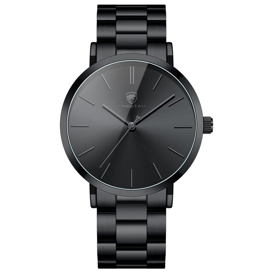 Men's Watches Slim Minimalist Runway Black Stainless Steel Quartz Analog Watch with Grey Hands