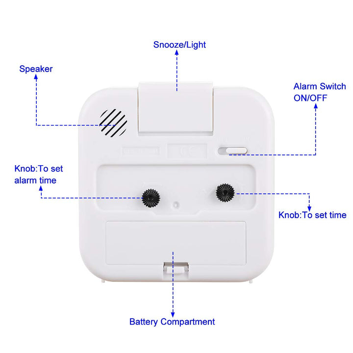 Small Battery Operated Analog Alarm Clock Silent Non Ticking, Ascending Beep Sounds, Snooze,Light Functions, Easy Set(White)