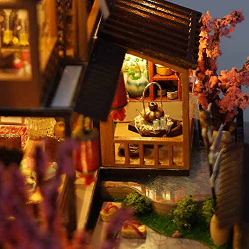 Dollhouse Miniature House Kit with Furniture, DIY Wooden Dollhouse Tiny House Building Set for Adults and Teens, Creative Room Decor Gift for Family and Friends (Japanese Garden House)