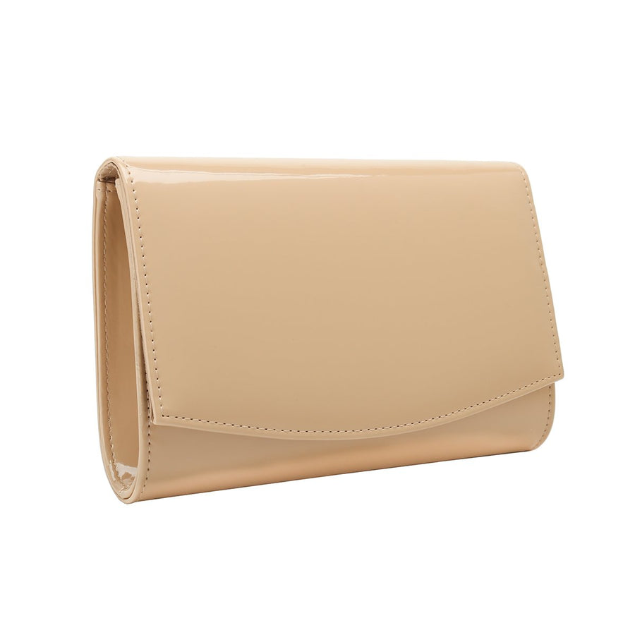 Patent Leather Flap Clutch for Women Classic Elegant Evening Bag Chic Dress Purse (Nude)