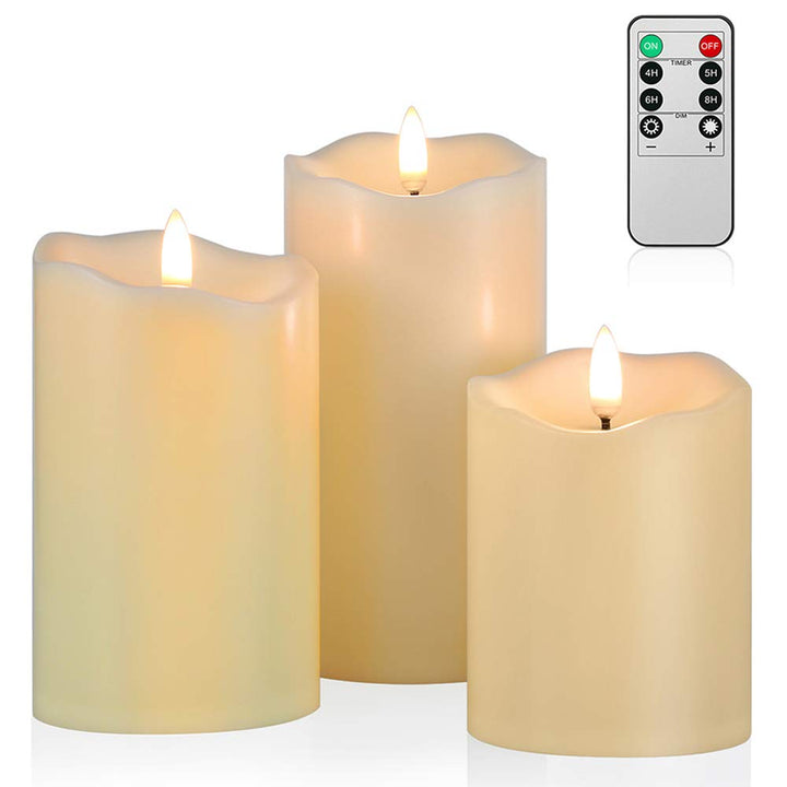Flickering Flameless Candles, Realistic LED Candles with Remote and Timer, Set of 3 Battery Operated Candles for Room Fall Decor Wedding Christmas Decorations