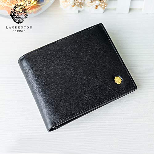 Leather Wallets for Men, Genuine Leather Gift Box Packaging Men&#39;s Short Wallet with Zipper Pocket Mens Bifold Wallet Credit Card Holder Casual Men Purse (Black)