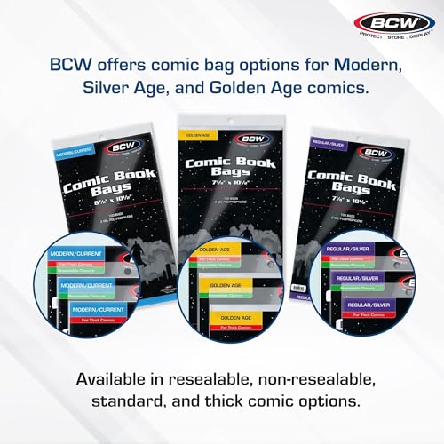 Resealable Silver Age Comic Bags - 100 ct, Protection for Silver Age Comic Books | 7 1/8 x 10 1/2 inches Comic Collection Storage Comic Books Bags