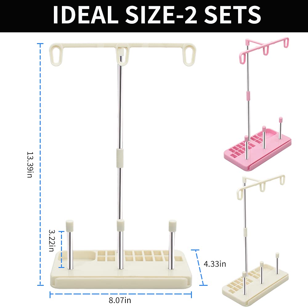 2 Pack Thread Holders,Thread Organizer for Embroidery and Sewing Machines,Thread Rack for 3 Spools of Thread, Embroidery Thread Spool Holder Suitable for Beginners, Adults, White-Pink