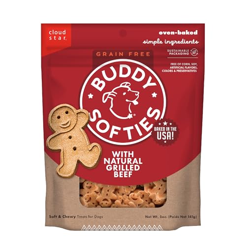 Buddy Biscuits Softies 5 oz Pouch, Grain-Free Soft & Chewy, Natural Grilled Beef Flavor Dog Treats, Oven Baked in The USA