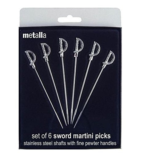MP-5 Miniature Sword Martini Picks (Set Of 6), 7 x 6 x 1, Metallic