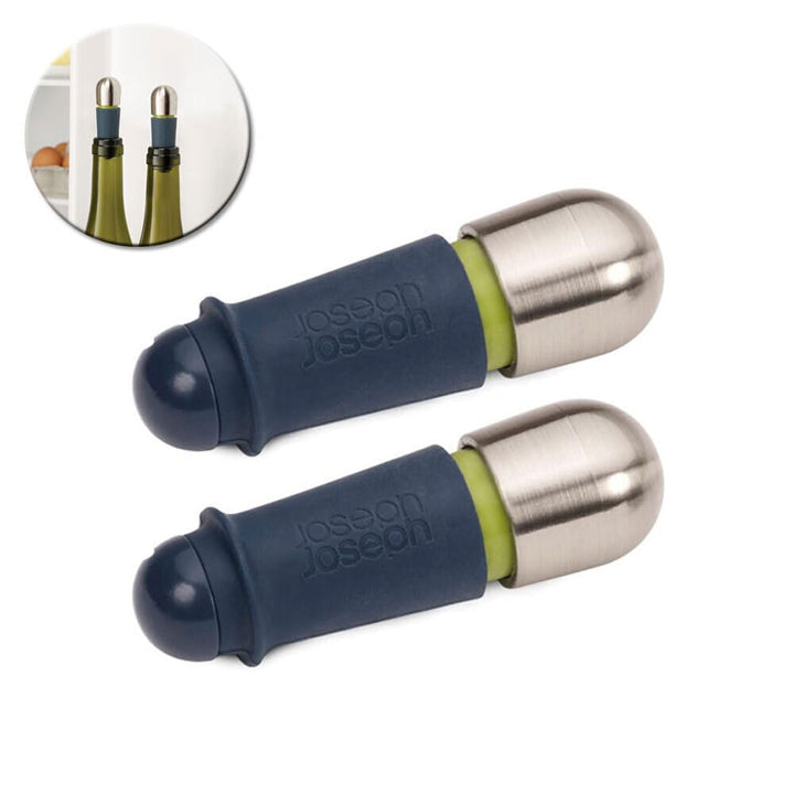 BarWise Twist-Lock Wine Stoppers, 2-Piece, Blue