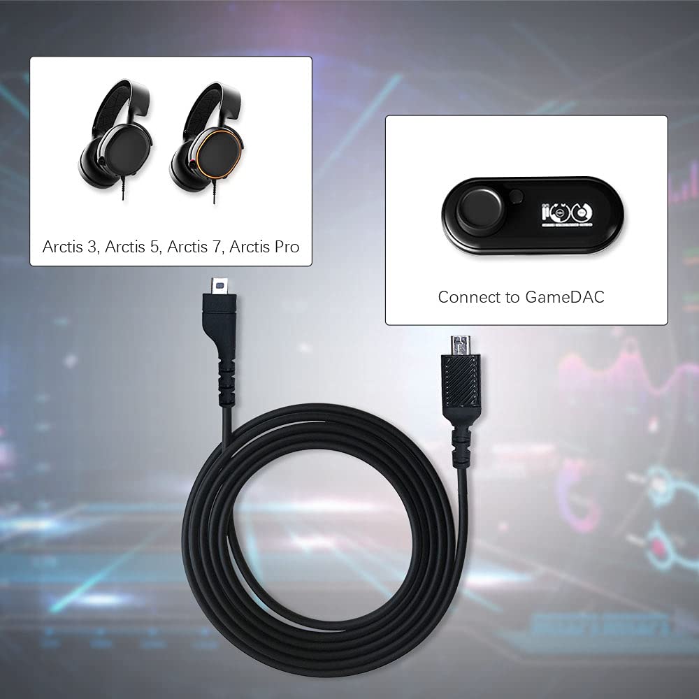 Replacement Cable Cord Compatible with SteelSeries Arctis 3, Arctis Pro Wireless, Arctis 5, Arctis 7, Arctis Pro Gaming Headset, Audio Cable 3.5mm Fit for GameDac(2 in 1, Black)