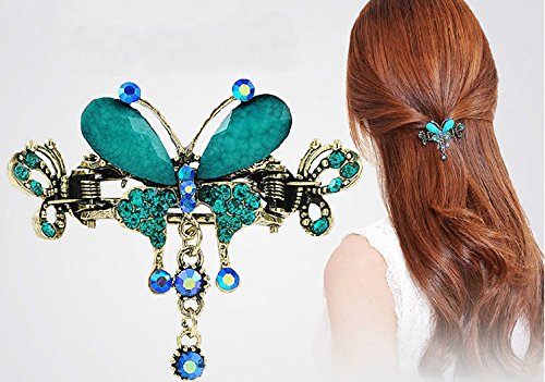 Retro National Style Hair Clip Alloy Water Drill Crab Butterfly Grip Clip Headgear