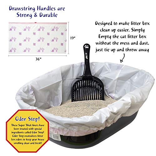 80 Count Litter Box Liners Super Thick, Durable, Easy Clean Up Jumbo Drawstring Scented Litter Pan Liners, Bags for Pet Cats