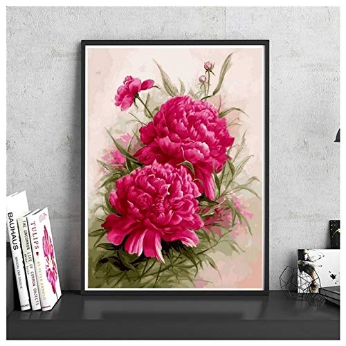 DIY Paint by Numbers Canvas Painting Kit for Adults, 16 x 20 Drawing Paintwork with 3 Paintbrushes Acrylic Paints - Red Roses Painting