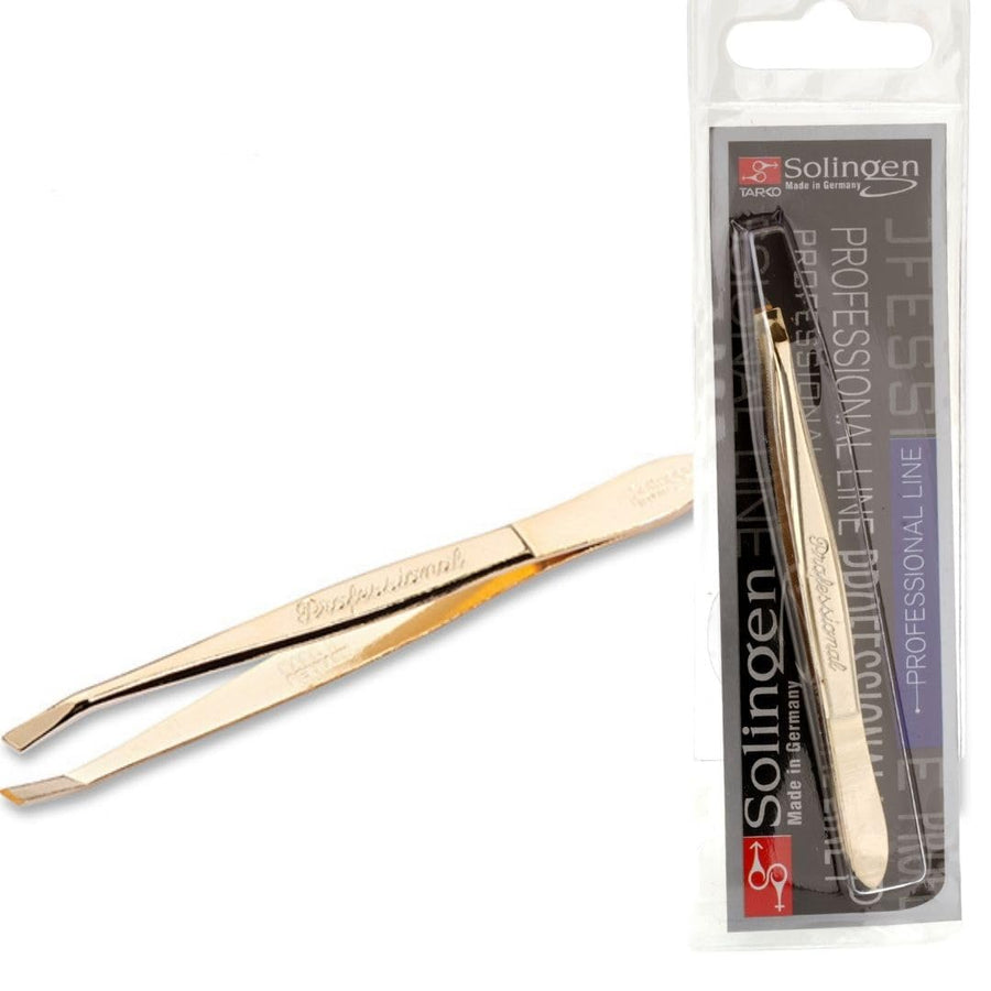 Gold: Stainless Steel Professional Slanted Tip Tweezers Best Shaped Precision Grip Made In Germany Eyebrows Eyelashes Extensions Chin Cheek Face Facial Splinter Ingrown H