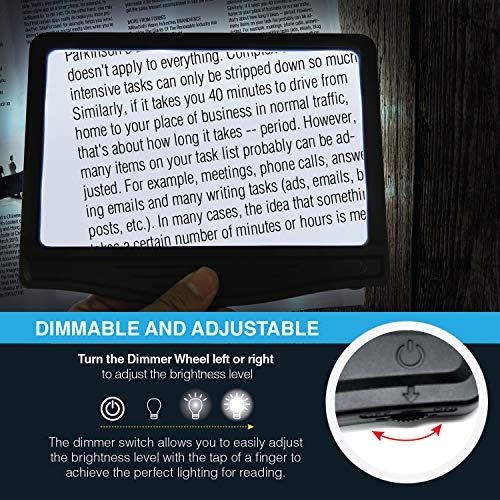 MagniPros 3X Large Ultra Bright LED Page Magnifier- 12 Anti-Glare Dimmable LEDs, Provide More Evenly Lit Viewing Area, Relieve Eye Strain|for Reading Small Prints & Low Vision