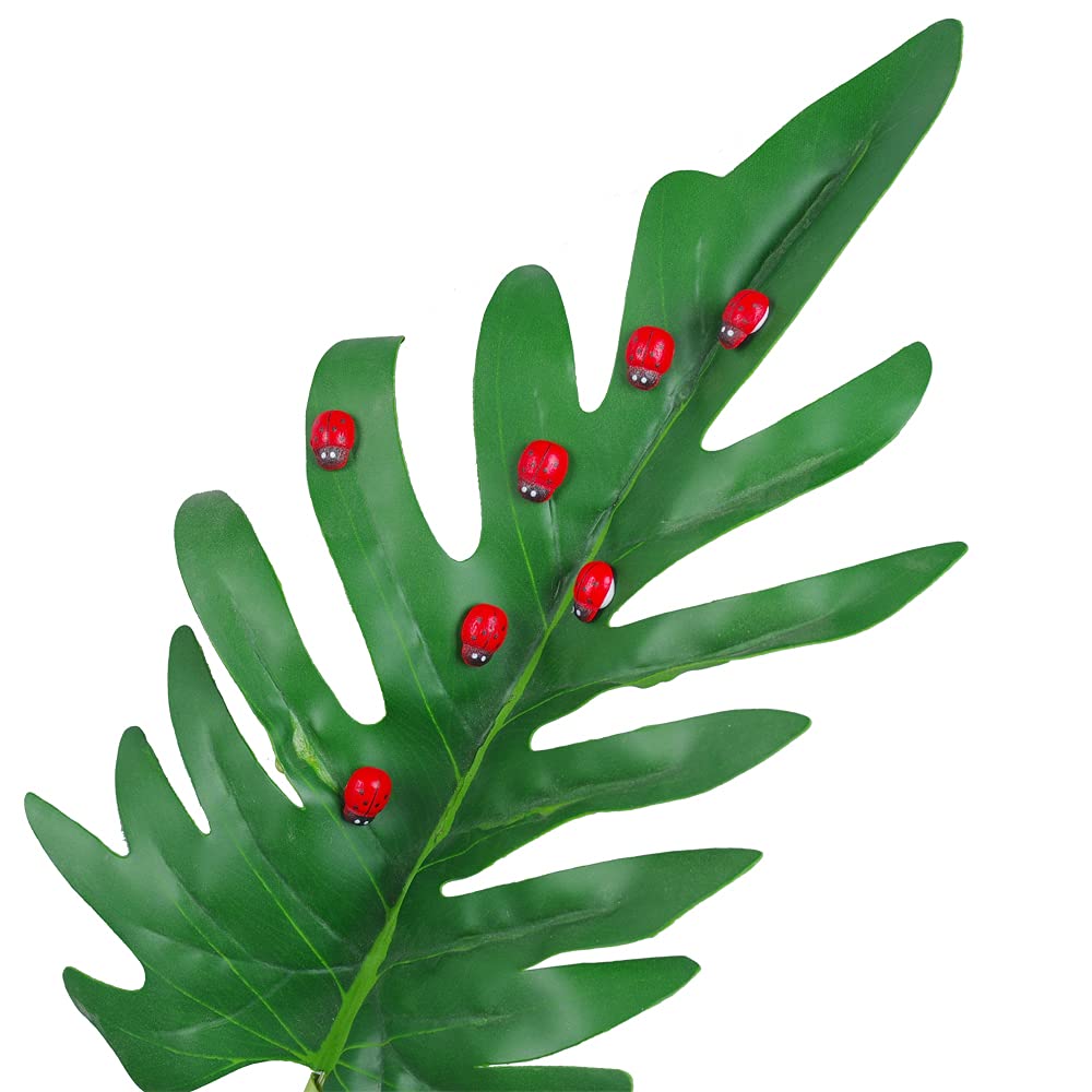 Dong Huang 200pcs Mini Fake Ladybug Model Figurine, Miniature Self-Adhesive Wooden Ladybugs Stickers, Micro Landscape Decor for Home Fairy Garden Dollhouse DIY (Red)