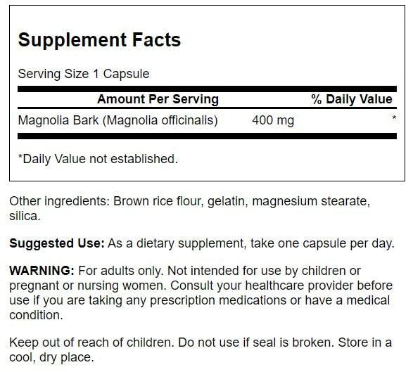 Swanson Magnolia Bark 400 Milligrams 60 Capsules