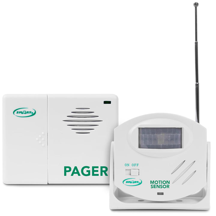 Smart Caregiver Wireless Motion Sensor Alarm System with Pager for Fall and Wandering Prevention | Mountable Motion Detector Alarm Alerts Medical Caregiver with Up to 300&#39; Range | Bed or Door Movement