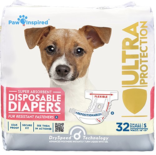 32ct Disposable Dog Diapers | Female Dog Diapers Ultra Protection | Diapers for Dogs in Heat, Excitable Urination, or Incontinence (Small)