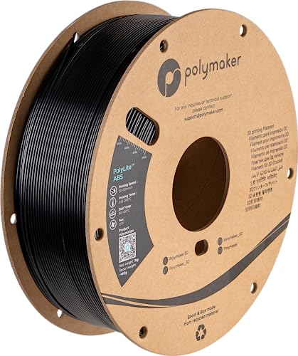 ABS Filament 1.75mm Black, ABS 3D Printer Filament 1.75mm Heat Resistant 1kg - PolyLite ABS 3D Printing Filament 1.75mm, Strong & Durable, Dimensional Accuracy +/- 0.03mm