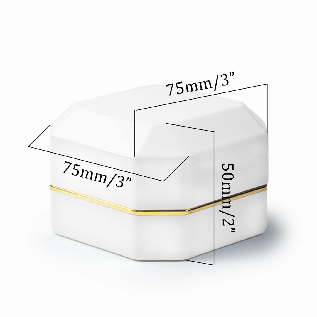 Luxury Ring Box, Square Velvet Wedding Ring Case Jewelry Gift Box with LED Light for Proposal Engagement Wedding, White