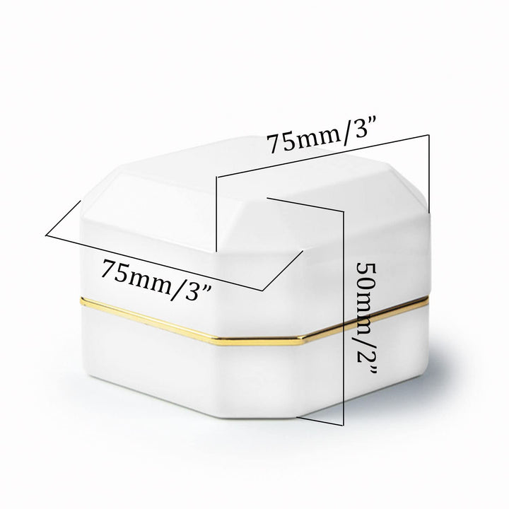 Luxury Ring Box, Square Velvet Wedding Ring Case Jewelry Gift Box with LED Light for Proposal Engagement Wedding, White
