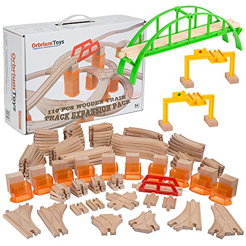Toys 110 Pcs Wooden Train Track Expansion Pack Compatible with Thomas Wooden Train, Brio, Thomas The Tank Engine