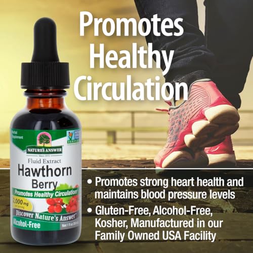 Nature&#39;s Answer Hawthorn Berry 1 Ounce Extract - Blood Circulation &amp; Cholesterol Support Supplement, Alcohol Free, Gluten Free, Preservative Free