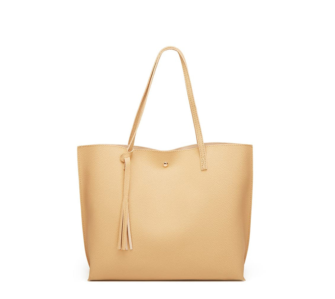 Dreubea Women's Soft Faux Leather Tote Shoulder Bag from, Big Capacity Tassel Handbag Grey-cro
