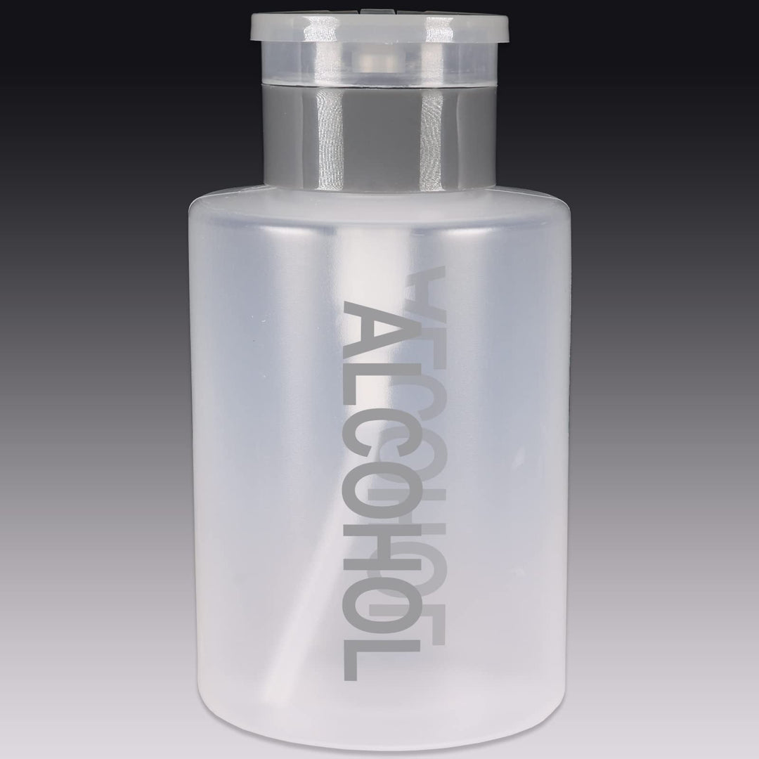 Liquid Push Down Alcohol Dispenser- Clear Bottle- Label