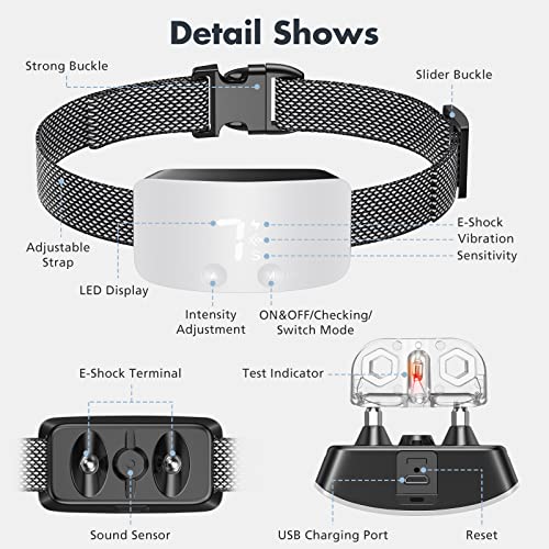 Bark Collar for Dogs,Rechargeable Anti Barking Training Collar with 7 Adjustable Sensitivity and Intensity Beep Vibration for Small Medium Large Dogs (White)