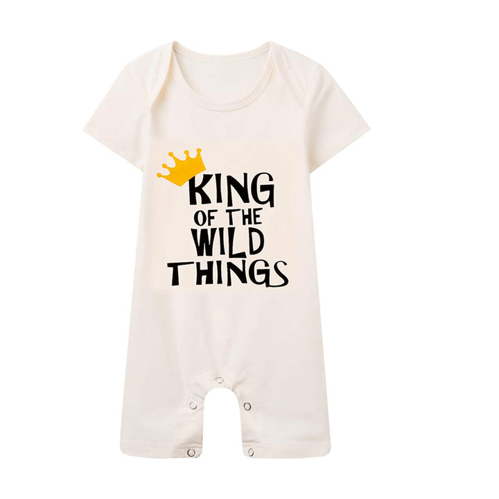 Baby Boys 1st Birthday Outfit King of The Wild Thing Jumpsuit Baby First Birthday Outfit (Beige-Short Sleeve,6-12 Months)