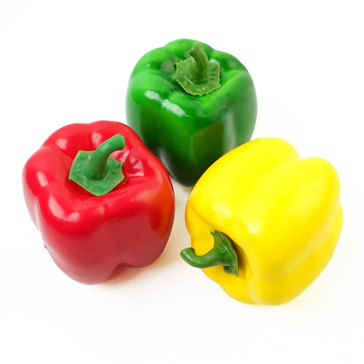 Artificial Vegetables Decor Bell Peppers Fake Vegetables Fruits for Decoration Rustic Farmhouse Party Table Centrepieces, Red Green Yellow Bell Peppers 3 Pcs