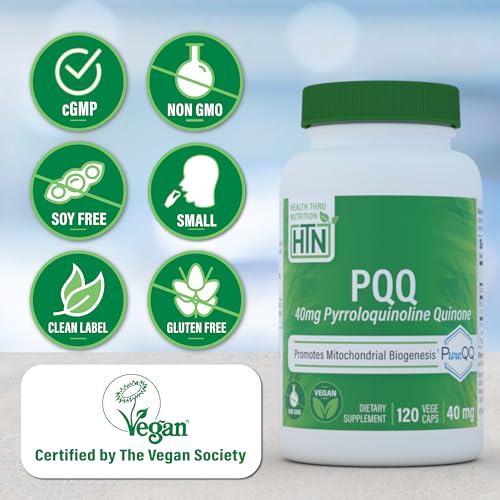 PQQ 40mg 120 Servings Pyrroloquinoline Quinone as PureQQ | Promotes Mitochondrial Biogenesis | Certified Vegan | Non-GMO Gluten Soy Free Capsules| Clean Label PQQ Supplement